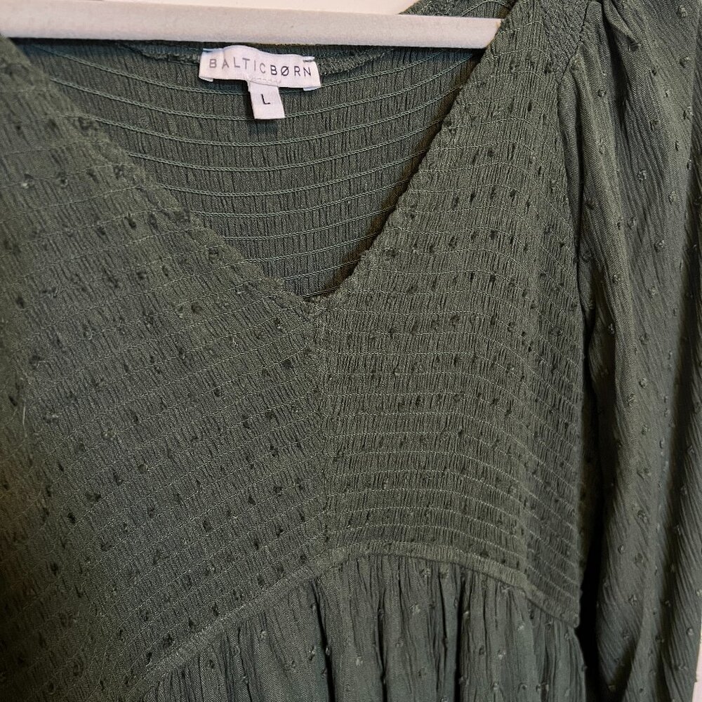 Lainey Smocked Dotted Midi Dress Deep Olive Swiss Dot L